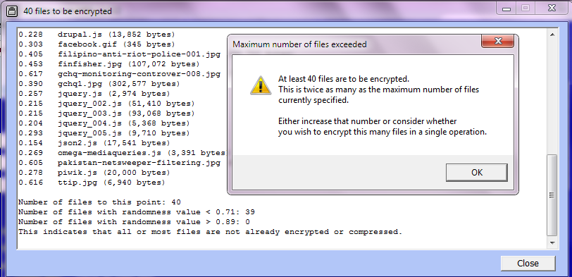 File list showing maximum number of files exceeded