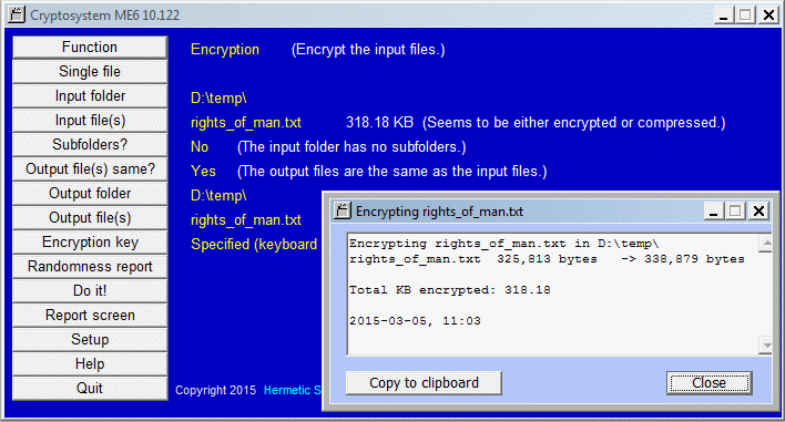 Screenshot vom Programm: Cryptosystem ME6