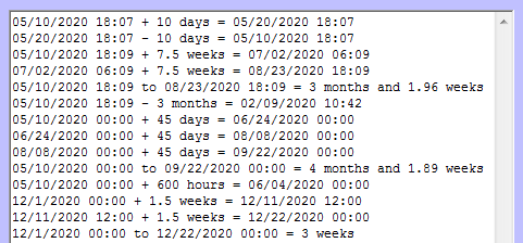 Output of Date-Time Calculator