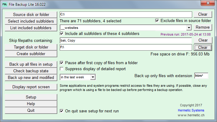 'File Backup Lite' screenshot