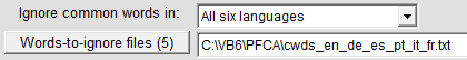 Words to ignore for all six languges