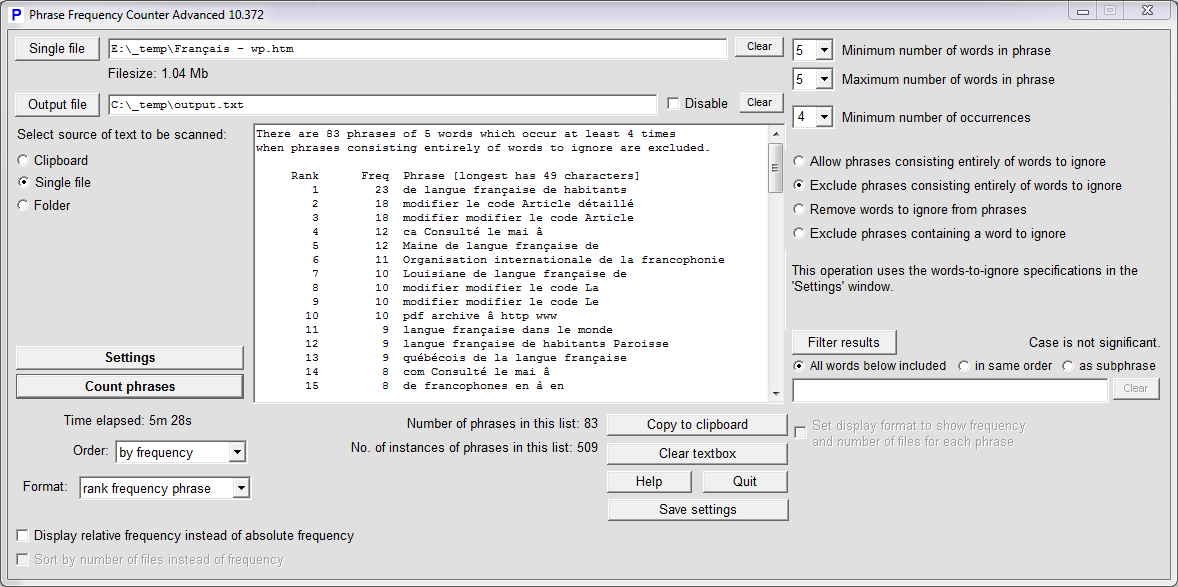 Phrase Frequency Counter Advanced counting words in French text