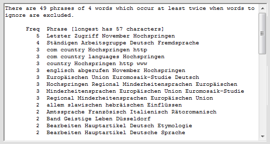 German phrases with words-to-ignore removed