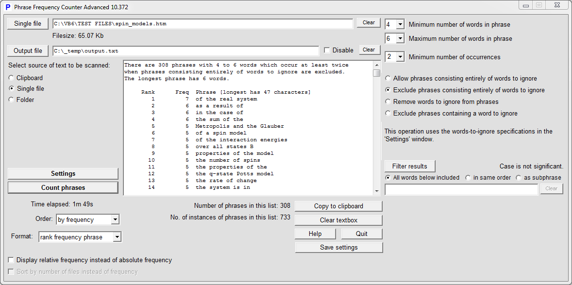 Phrase Frequency Counter Advanced screenshot Phrase Frequency Counter Advanced screenshot