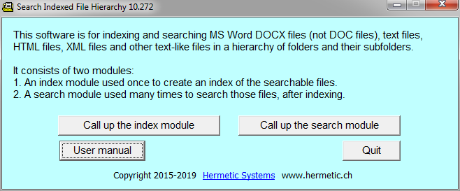 The software 'Search Indexed File Hierarchy' at startup