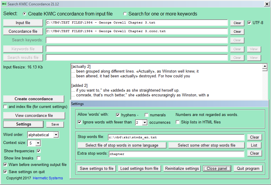 Search KWIC Concordance screenshot #1