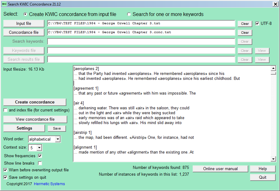 Screenshot #2 for Search KWIC Concordance