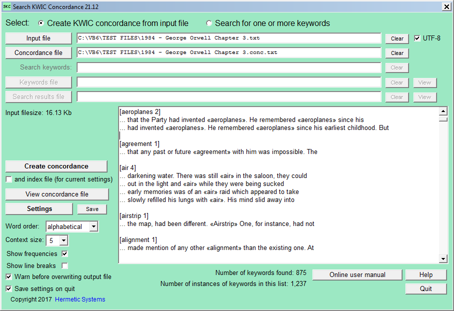 Search KWIC Concordance screenshot