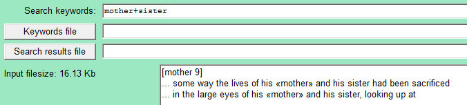 KWIC concordance -- Search mother+sister