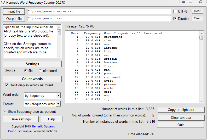 Hermetic Word Frequency Counter screenshot #2