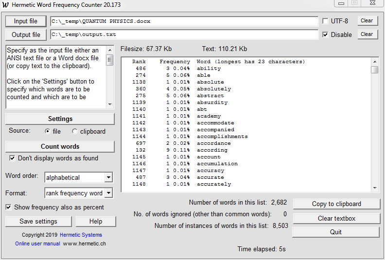 Hermetic Word Frequency Counter screenshot #3