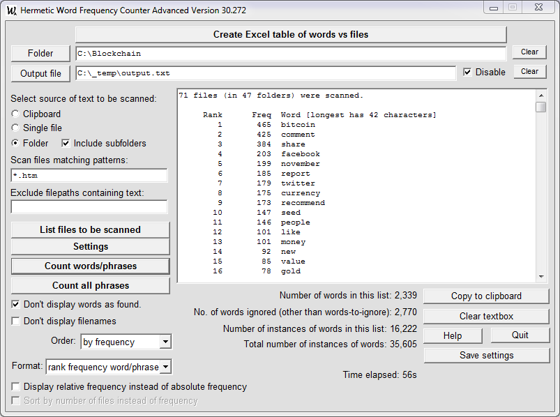 Hermetic Word Frequency Counter Advanced screenshot